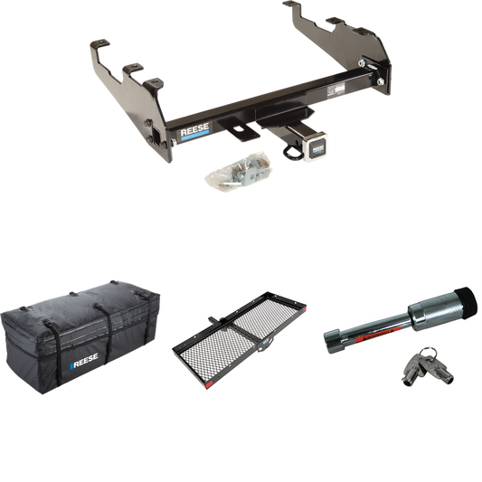 Fits 1963-1986 Chevrolet C20 Trailer Hitch Tow PKG w/ 48" x 20" Cargo Carrier + Cargo Bag + Hitch Lock (For w/Deep Drop Bumper Models) By Reese Towpower