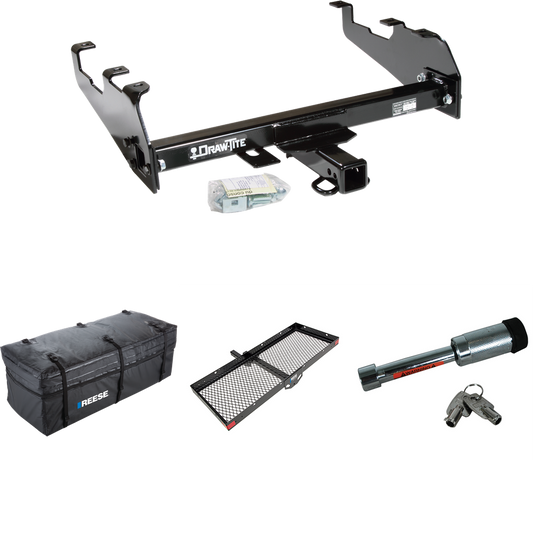 Fits 1967-1980 Dodge W200 Trailer Hitch Tow PKG w/ 48" x 20" Cargo Carrier + Cargo Bag + Hitch Lock (For w/Deep Drop Bumper Models) By Draw-Tite