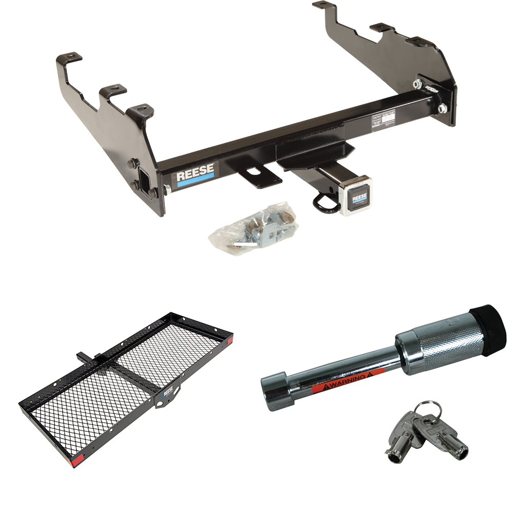 Fits 1967-1978 GMC C25 Trailer Hitch Tow PKG w/ 48" x 20" Cargo Carrier + Hitch Lock (For w/Deep Drop Bumper Models) By Reese Towpower