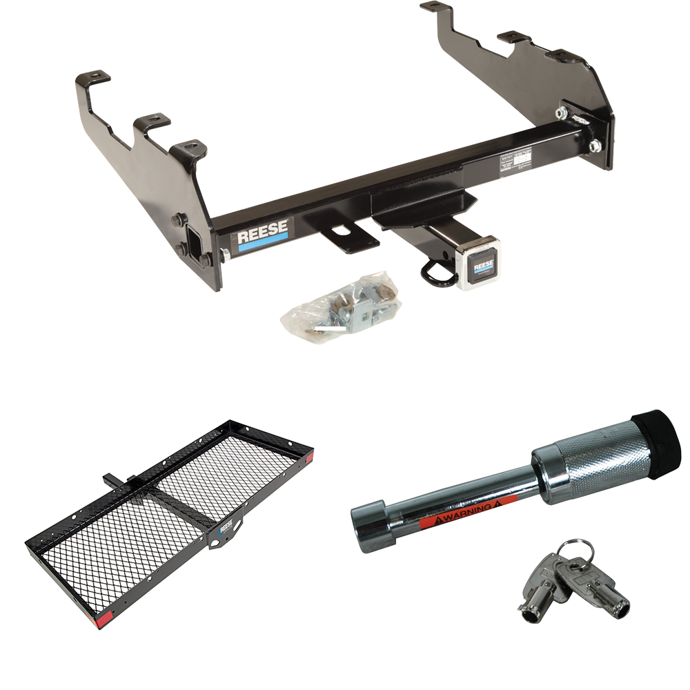 Fits 1963-1966 GMC 3000 Trailer Hitch Tow PKG w/ 48" x 20" Cargo Carrier + Hitch Lock (For w/Deep Drop Bumper Models) By Reese Towpower
