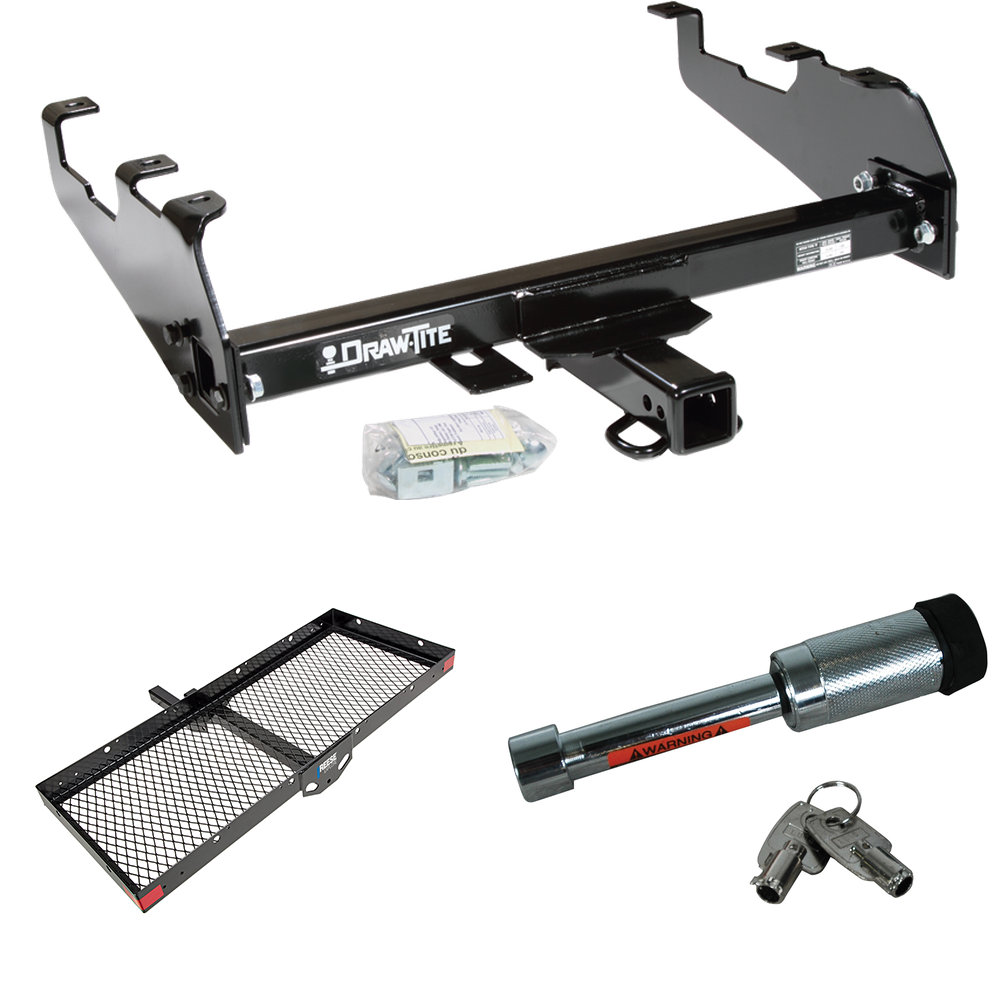 Fits 1994-2002 Dodge Ram 3500 Trailer Hitch Tow PKG w/ 48" x 20" Cargo Carrier + Hitch Lock (For w/Deep Drop Bumper Models) By Draw-Tite