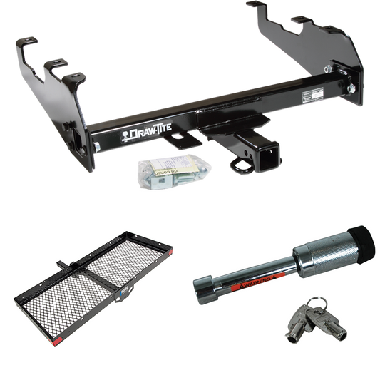 Fits 1994-2002 Dodge Ram 3500 Trailer Hitch Tow PKG w/ 48" x 20" Cargo Carrier + Hitch Lock (For w/Deep Drop Bumper Models) By Draw-Tite