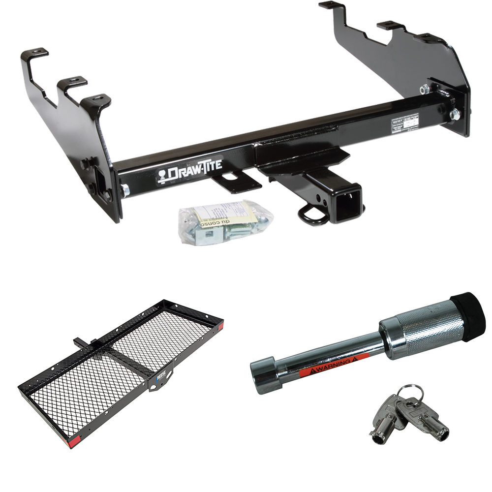 Fits 1963-1979 Ford F-250 Trailer Hitch Tow PKG w/ 48" x 20" Cargo Carrier + Hitch Lock (For w/Deep Drop Bumper Models) By Draw-Tite