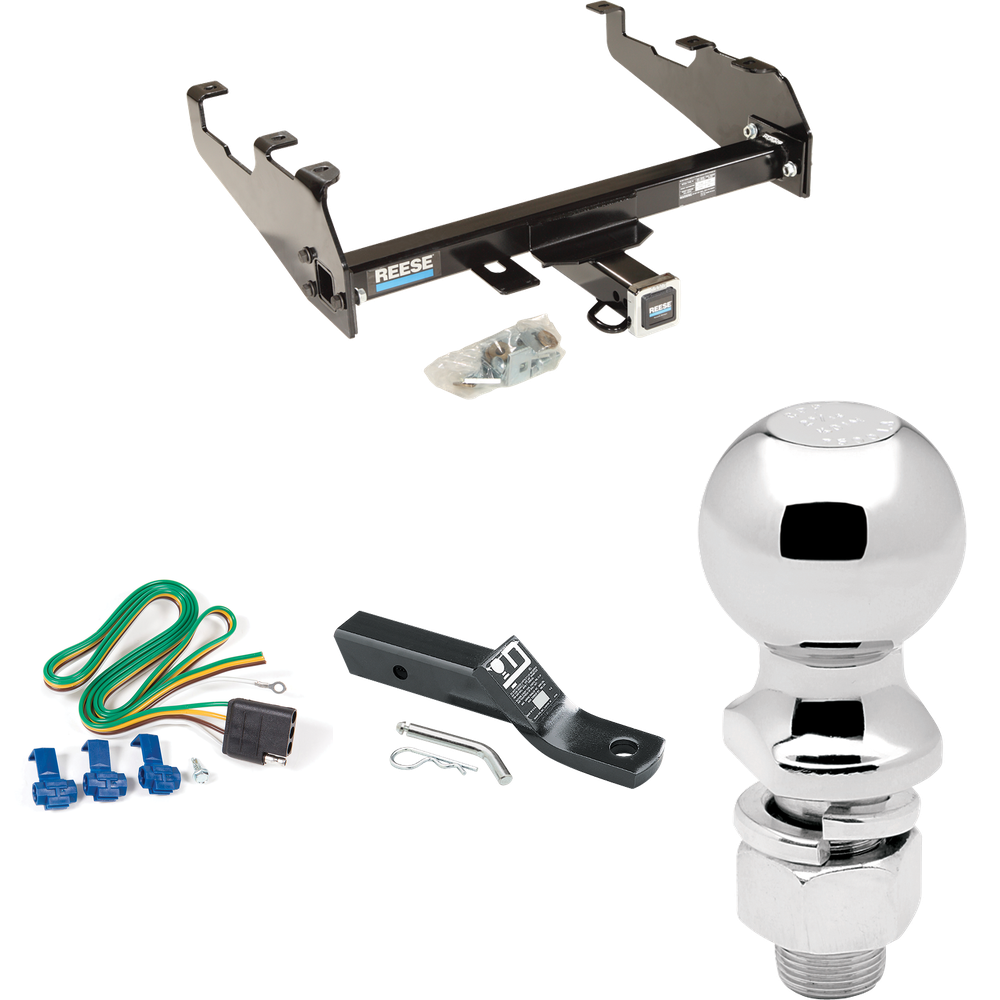 Fits 1994-1994 Dodge Ram 3500 Trailer Hitch Tow PKG w/ 4-Flat Wiring + Ball Mount w/ 2" Drop + 2-5/16" Ball (For w/Deep Drop Bumper Models) By Reese Towpower