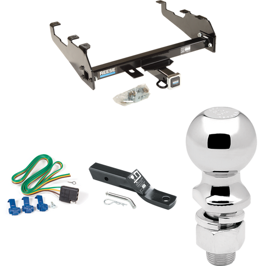 Fits 1994-1994 Dodge Ram 3500 Trailer Hitch Tow PKG w/ 4-Flat Wiring + Ball Mount w/ 2" Drop + 2-5/16" Ball (For w/Deep Drop Bumper Models) By Reese Towpower