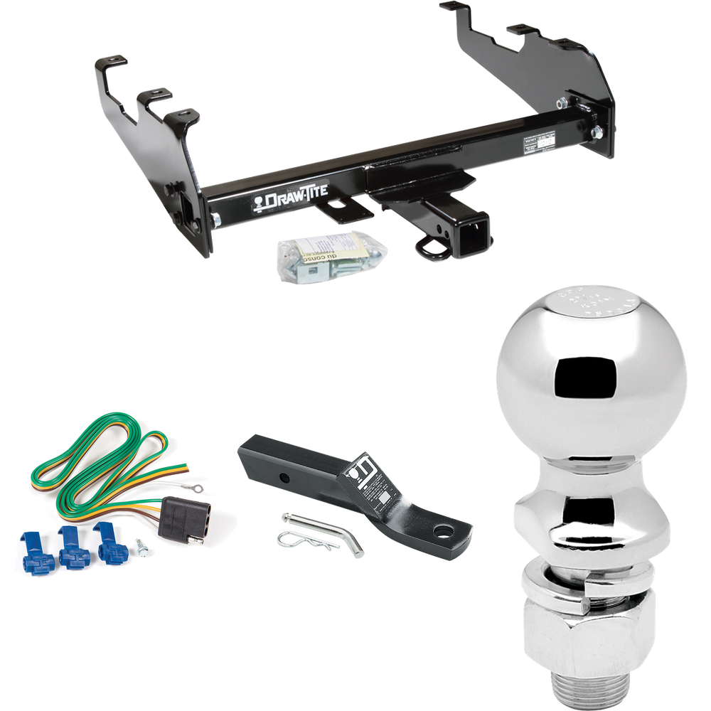 Fits 1988-1991 Chevrolet C2500 Trailer Hitch Tow PKG w/ 4-Flat Wiring + Ball Mount w/ 2" Drop + 2-5/16" Ball (For Crew Cab, w/Deep Drop Bumper Models) By Draw-Tite