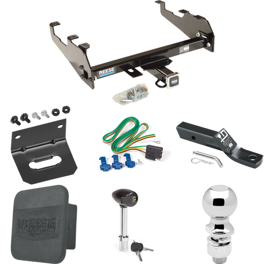 Fits 1967-1974 GMC C15 Trailer Hitch Tow PKG w/ 4-Flat Wiring + Ball Mount w/ 2" Drop + 2-5/16" Ball + Wiring Bracket + Hitch Lock + Hitch Cover (For w/Deep Drop Bumper Models) By Reese Towpower