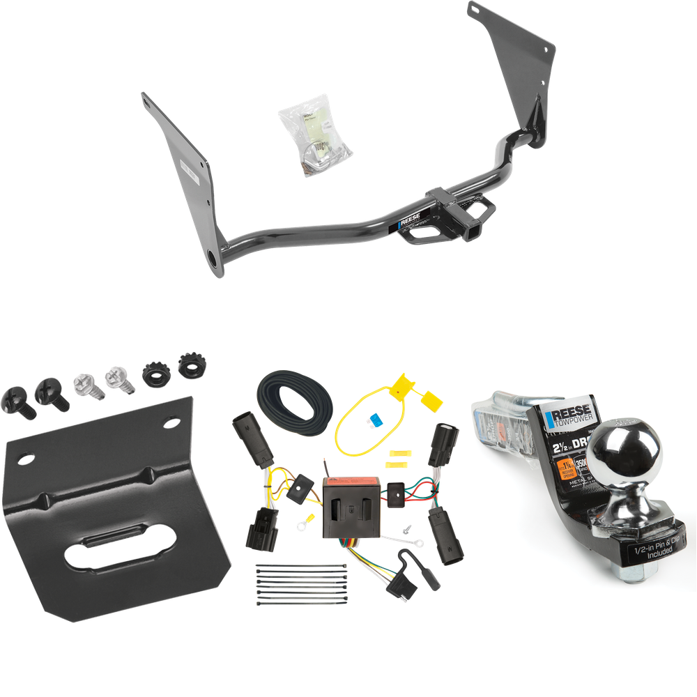 Fits 2013-2016 Ford Escape Trailer Hitch Tow PKG w/ 4-Flat Wiring Harness + Interlock Starter Kit w/ 2" Ball 2-1/2" Drop 2" Rise + Wiring Bracket By Reese Towpower