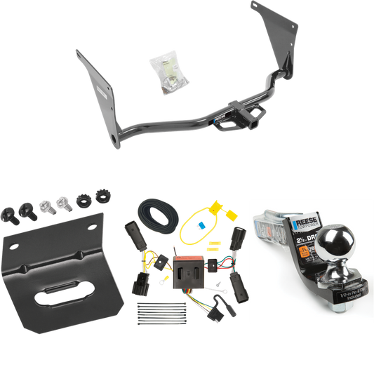 Fits 2013-2016 Ford Escape Trailer Hitch Tow PKG w/ 4-Flat Wiring Harness + Interlock Starter Kit w/ 2" Ball 2-1/2" Drop 2" Rise + Wiring Bracket By Reese Towpower