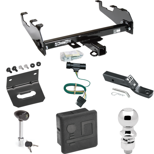 Fits 1967-1974 GMC K35 Trailer Hitch Tow PKG w/ 4-Flat Wiring + Ball Mount w/ 2" Drop + 2-5/16" Ball + Wiring Bracket + Hitch Lock + Hitch Cover (For w/Deep Drop Bumper Models) By Draw-Tite