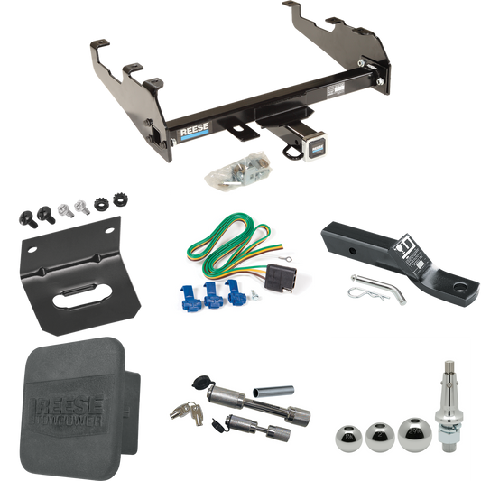 Fits 1980-1986 Ford F-350 Trailer Hitch Tow PKG w/ 4-Flat Wiring + Ball Mount w/ 2" Drop + Interchangeable Ball 1-7/8" & 2" & 2-5/16" + Wiring Bracket + Dual Hitch & Coupler Locks + Hitch Cover (For w/Deep Drop Bumper, Except w/Custom Fascia Models)