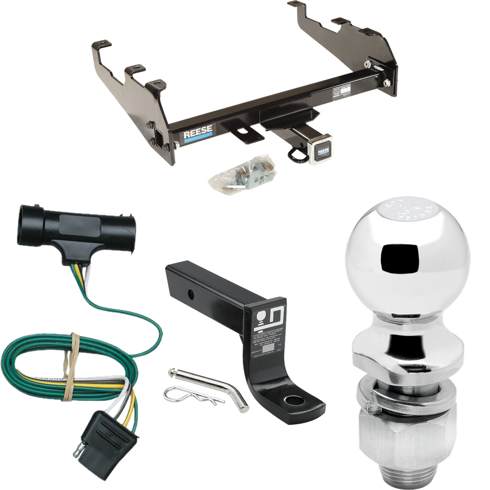 Fits 1975-1978 GMC K15 Trailer Hitch Tow PKG w/ 4-Flat Wiring + Ball Mount w/ 4" Drop + 2" Ball (For w/Deep Drop Bumper Models) By Reese Towpower