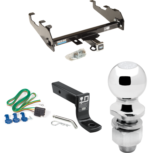 Fits 1978-1986 Ford Bronco Trailer Hitch Tow PKG w/ 4-Flat Wiring + Ball Mount w/ 4" Drop + 2" Ball (For w/Deep Drop Bumper Models) By Reese Towpower