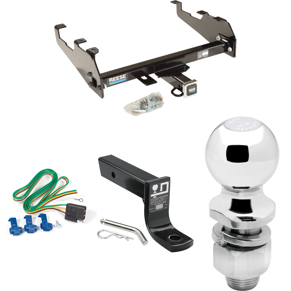 Fits 1985-1986 Chevrolet C30 Trailer Hitch Tow PKG w/ 4-Flat Wiring + Ball Mount w/ 4" Drop + 2" Ball (For w/Deep Drop Bumper Models) By Reese Towpower