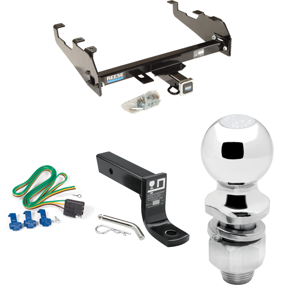 Fits 1963-1972 Chevrolet C10 Trailer Hitch Tow PKG w/ 4-Flat Wiring + Ball Mount w/ 4" Drop + 2" Ball (For w/Deep Drop Bumper Models) By Reese Towpower