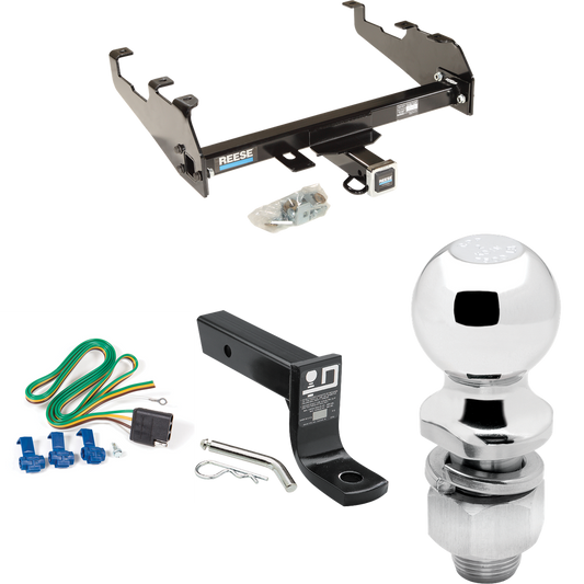 Fits 1985-1986 GMC K3500 Trailer Hitch Tow PKG w/ 4-Flat Wiring + Ball Mount w/ 4" Drop + 2" Ball (For w/Deep Drop Bumper Models) By Reese Towpower