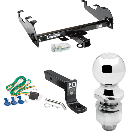 Fits 1978-1986 Ford Bronco Trailer Hitch Tow PKG w/ 4-Flat Wiring + Ball Mount w/ 4" Drop + 2" Ball (For w/Deep Drop Bumper Models) By Draw-Tite