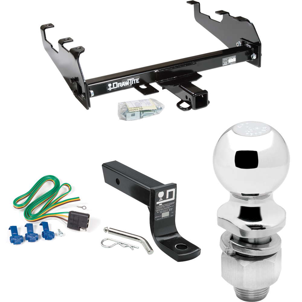 Se adapta al paquete de remolque con enganche para remolque Dodge D350 1981-1985 con cableado plano de 4 + soporte de bola con caída de 4" + bola de 2" (para modelos con parachoques de caída profunda) de Draw-Tite