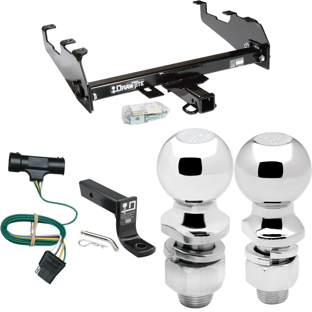 Fits 1979-1984 GMC K2500 Trailer Hitch Tow PKG w/ 4-Flat Wiring + Ball Mount w/ 4" Drop + 2" Ball + 2-5/16" Ball (For w/Deep Drop Bumper Models) By Draw-Tite