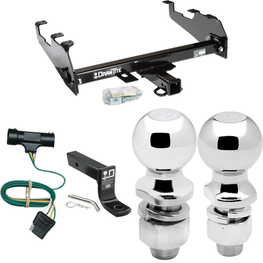 Fits 1979-1984 GMC K2500 Trailer Hitch Tow PKG w/ 4-Flat Wiring + Ball Mount w/ 4" Drop + 2" Ball + 2-5/16" Ball (For w/Deep Drop Bumper Models) By Draw-Tite