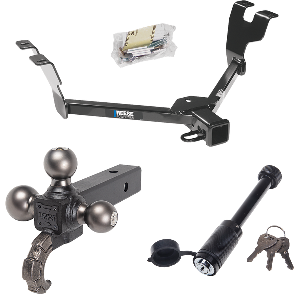 Fits 2005-2007 Subaru Legacy Trailer Hitch Tow PKG + Triple Ball Tactical Ball Mount 1-7/8" & 2" & 2-5/16" Balls w/ Tow Hook + Tactical Dogbone Lock (For Wagon, Except Outback Models) By Reese Towpower