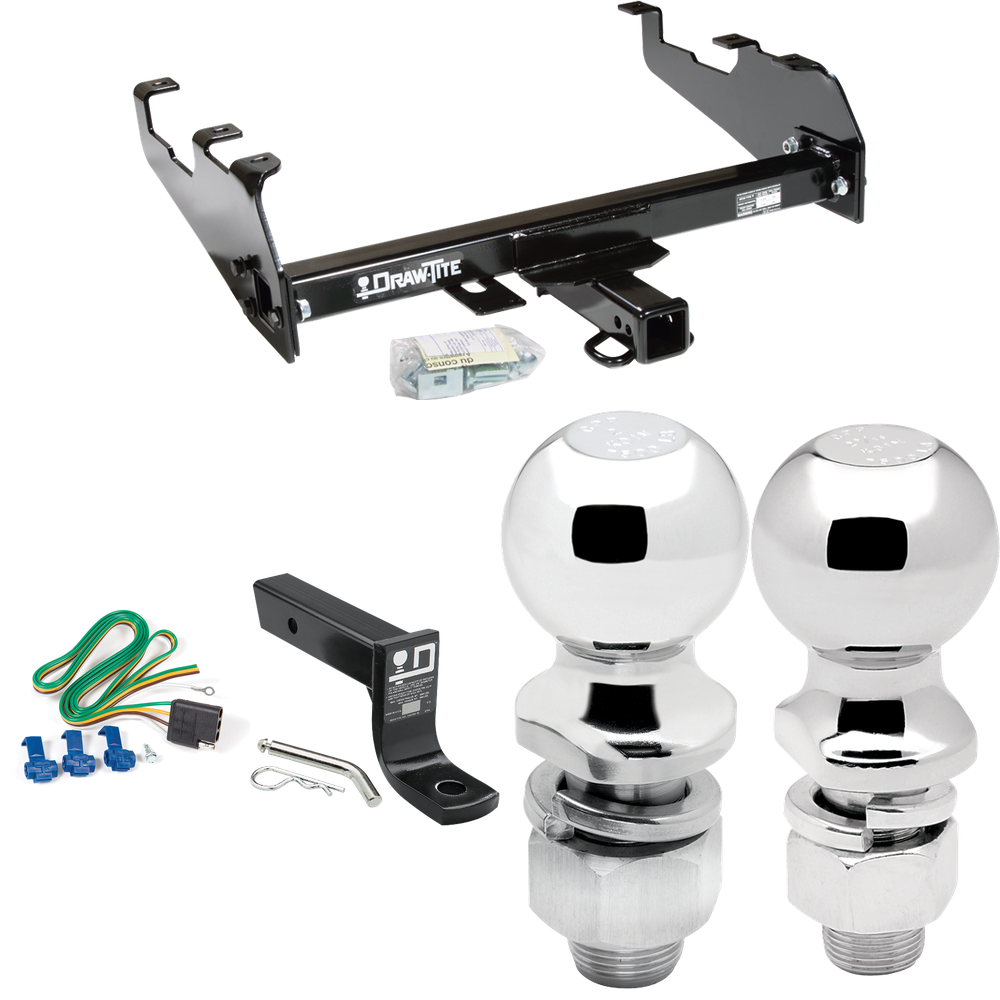 Fits 1988-1991 GMC C2500 Trailer Hitch Tow PKG w/ 4-Flat Wiring + Ball Mount w/ 4" Drop + 2" Ball + 2-5/16" Ball (For Crew Cab, w/Deep Drop Bumper Models) By Draw-Tite