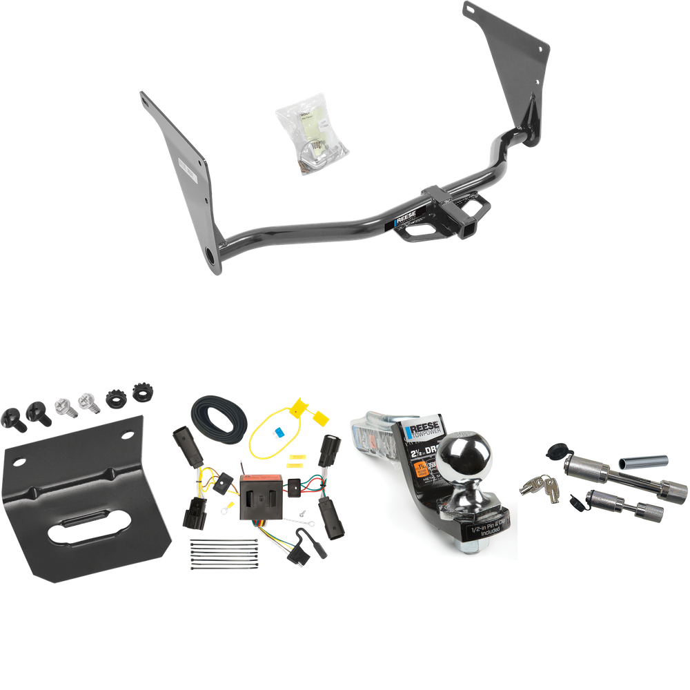 Fits 2013-2016 Ford Escape Trailer Hitch Tow PKG w/ 4-Flat Wiring Harness + Interlock Starter Kit w/ 2" Ball 2-1/2" Drop 2" Rise + Wiring Bracket + Dual Hitch & Coupler Locks By Reese Towpower