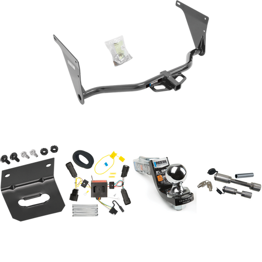 Fits 2013-2016 Ford Escape Trailer Hitch Tow PKG w/ 4-Flat Wiring Harness + Interlock Starter Kit w/ 2" Ball 2-1/2" Drop 2" Rise + Wiring Bracket + Dual Hitch & Coupler Locks By Reese Towpower