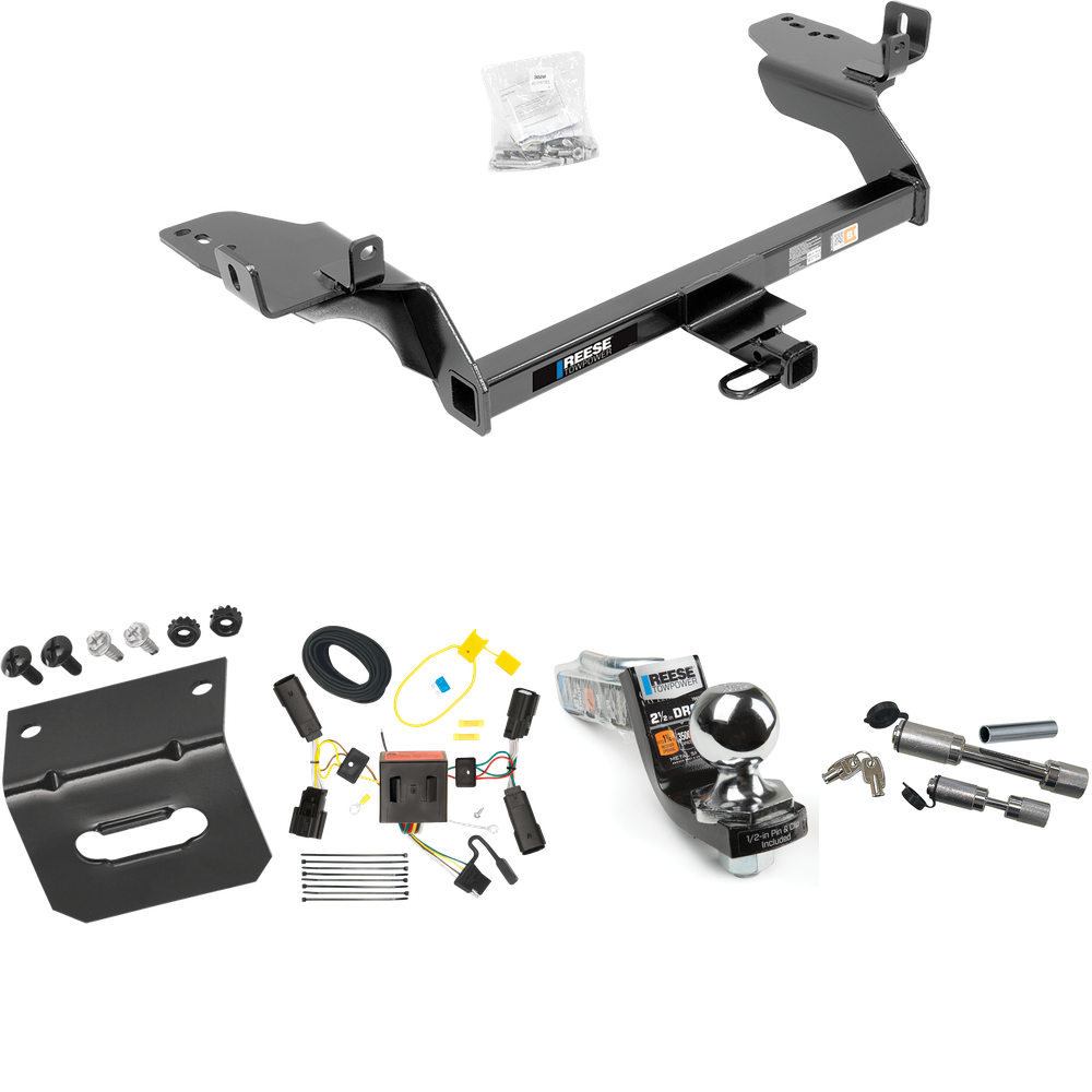 Fits 2013-2016 Ford Escape Trailer Hitch Tow PKG w/ 4-Flat Wiring Harness + Interlock Starter Kit w/ 2" Ball 2-1/2" Drop 2" Rise + Wiring Bracket + Dual Hitch & Coupler Locks By Reese Towpower