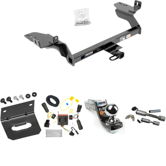 Fits 2013-2016 Ford Escape Trailer Hitch Tow PKG w/ 4-Flat Wiring Harness + Interlock Starter Kit w/ 2" Ball 2-1/2" Drop 2" Rise + Wiring Bracket + Dual Hitch & Coupler Locks By Reese Towpower