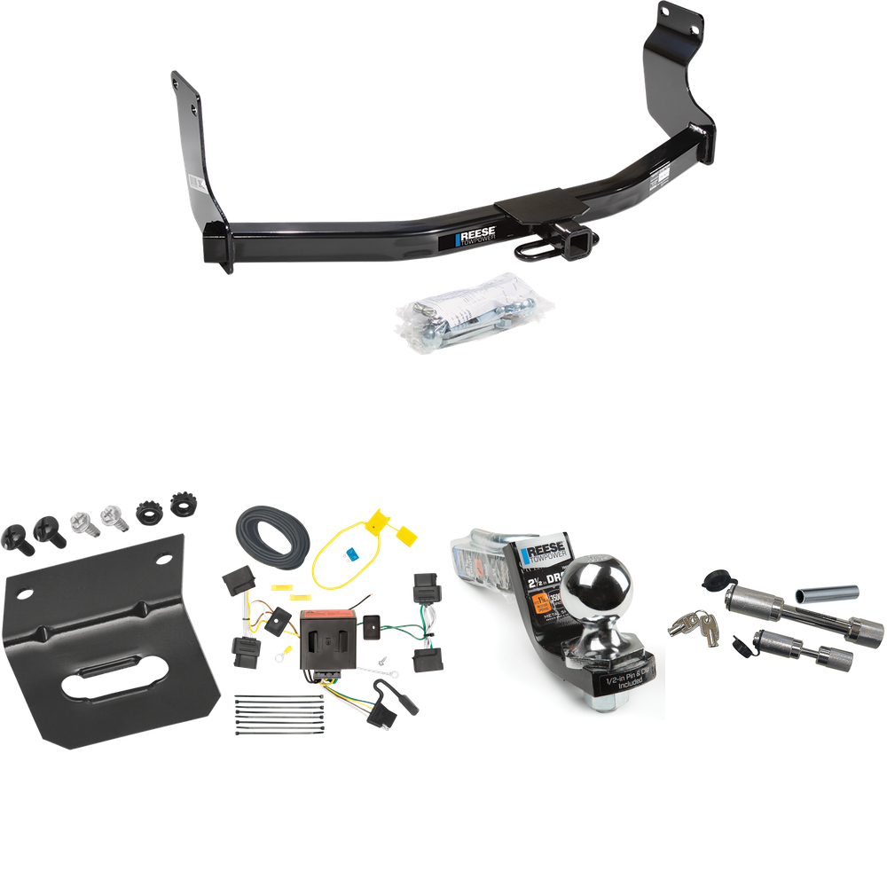 Fits 2008-2011 Mazda Tribute Trailer Hitch Tow PKG w/ 4-Flat Wiring Harness + Interlock Starter Kit w/ 2" Ball 2-1/2" Drop 2" Rise + Wiring Bracket + Dual Hitch & Coupler Locks By Reese Towpower