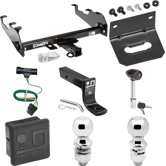 Fits 1967-1978 GMC C35 Trailer Hitch Tow PKG w/ 4-Flat Wiring + Ball Mount w/ 4" Drop + 2" Ball + 2-5/16" Ball + Wiring Bracket + Hitch Lock + Hitch Cover (For w/Deep Drop Bumper Models) By Draw-Tite