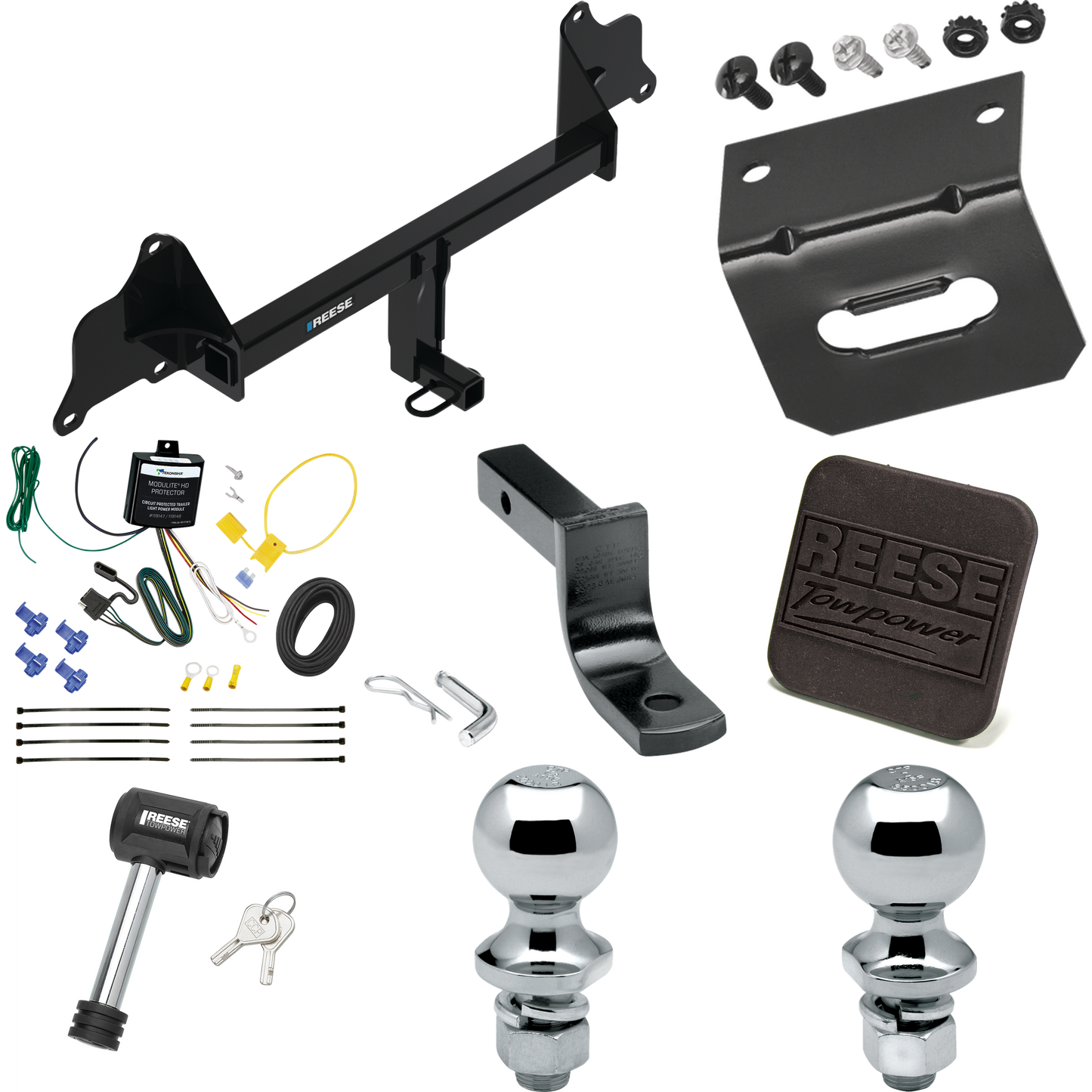 Se adapta al paquete de enganche de remolque Tesla 3 2017-2019 con arnés de cableado de 4 planos + barra de tracción + bola de 1-7/8" + bola de 2" + soporte de cableado + cubierta de enganche + bloqueo de enganche de Reese Towpower