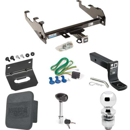 Fits 1994-1994 Dodge Ram 2500 Trailer Hitch Tow PKG w/ 4-Flat Wiring + Ball Mount w/ 4" Drop + 2" Ball + Wiring Bracket + Hitch Lock + Hitch Cover (For w/Deep Drop Bumper Models) By Reese Towpower