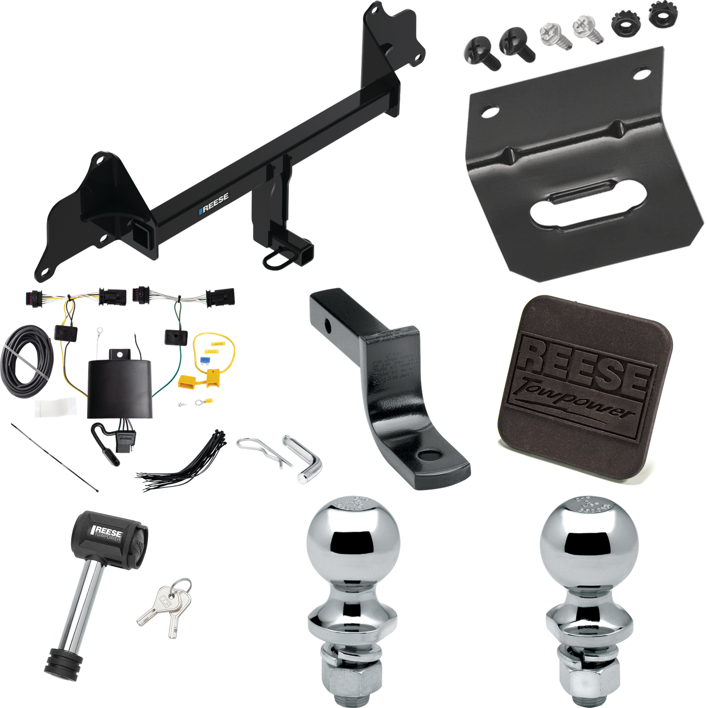 Se adapta al paquete de remolque con enganche de remolque Tesla 3 2020-2023 con arnés de cableado de 4 planos + barra de tracción + bola de 1-7/8" + bola de 2" + soporte de cableado + cubierta de enganche + bloqueo de enganche de Reese Towpower