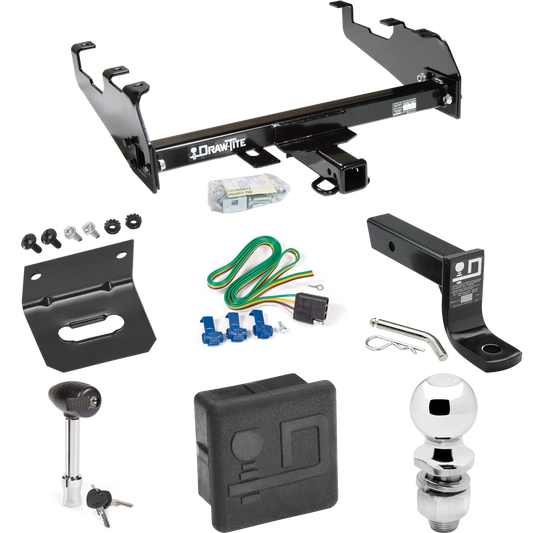 Fits 1963-1966 GMC 3500 Trailer Hitch Tow PKG w/ 4-Flat Wiring + Ball Mount w/ 4" Drop + 2" Ball + Wiring Bracket + Hitch Lock + Hitch Cover (For w/Deep Drop Bumper Models) By Draw-Tite