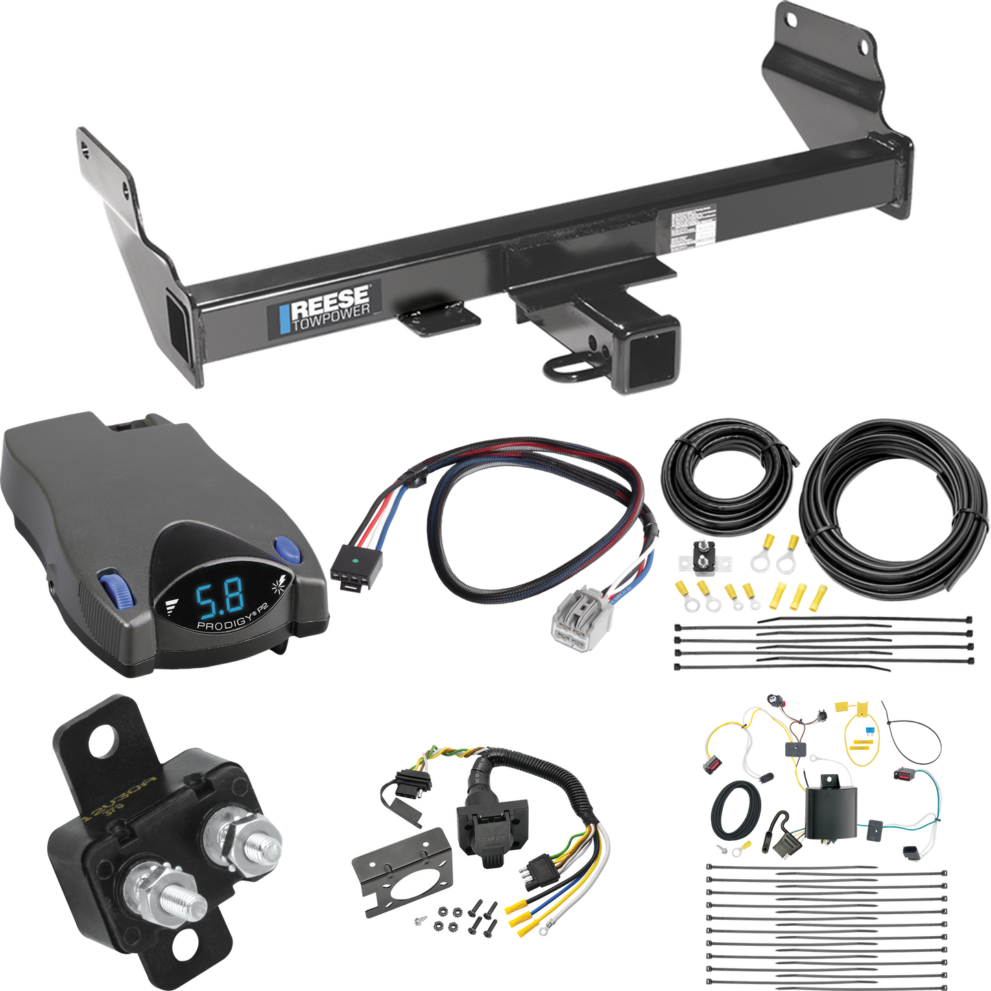 Fits 2021-2021 Jeep Grand Cherokee Trailer Hitch Tow PKG w/ Tekonsha Prodigy P2 Brake Control + Plug & Play BC Adapter + 7-Way RV Wiring (Excludes: w/OEM Tow Hook or ECODiesel Engine Models) By Reese Towpower