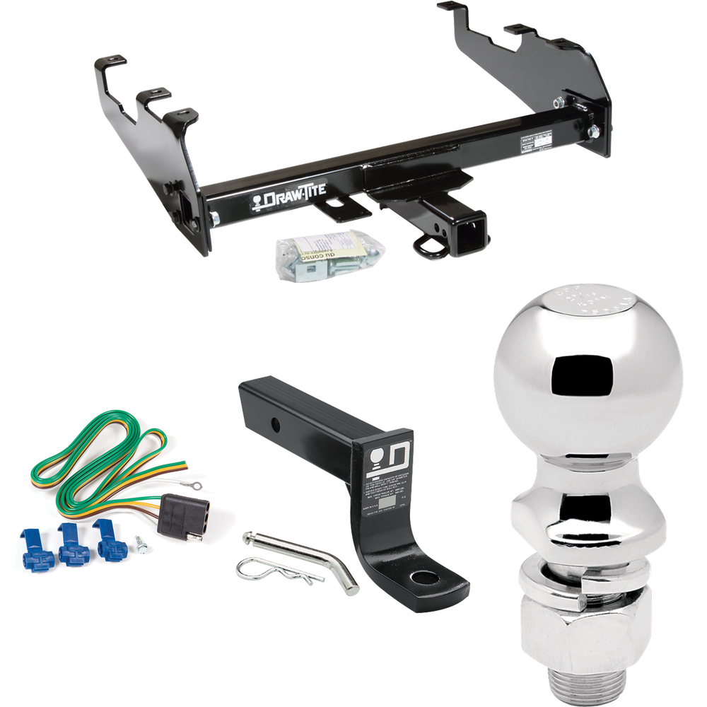 Fits 1967-1977 Dodge W100 Trailer Hitch Tow PKG w/ 4-Flat Wiring + Ball Mount w/ 4" Drop + 2-5/16" Ball (For w/Deep Drop Bumper Models) By Draw-Tite