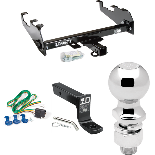 Fits 1963-1979 Ford F-100 Trailer Hitch Tow PKG w/ 4-Flat Wiring + Ball Mount w/ 4" Drop + 2-5/16" Ball (For w/Deep Drop Bumper Models) By Draw-Tite