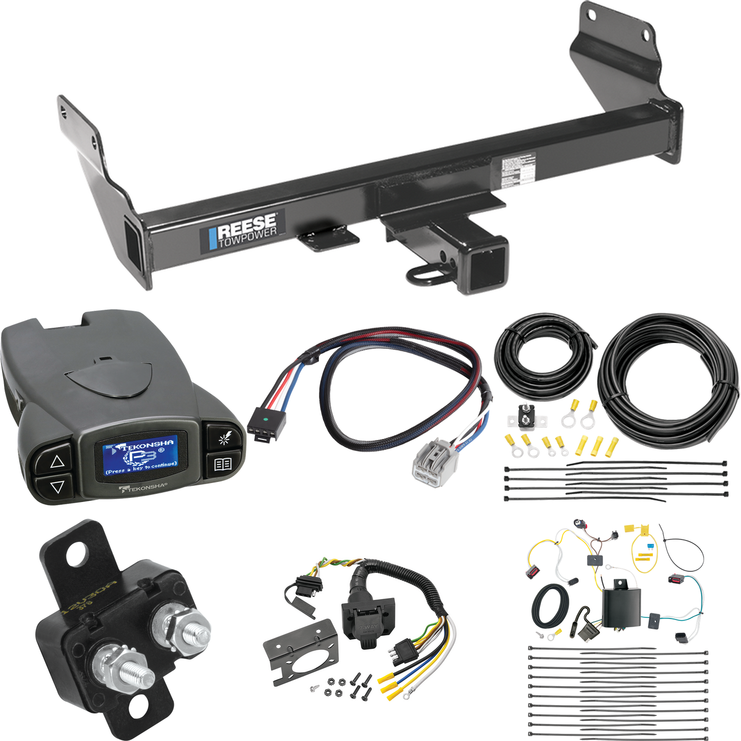 Fits 2021-2021 Jeep Grand Cherokee Trailer Hitch Tow PKG w/ Tekonsha Prodigy P3 Brake Control + Plug & Play BC Adapter + 7-Way RV Wiring (For w/OEM Tow Hook, Except w/ECODiesel Engine Models) By Reese Towpower