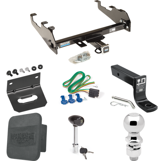 Fits 1980-1983 Ford F-100 Trailer Hitch Tow PKG w/ 4-Flat Wiring + Ball Mount w/ 4" Drop + 2-5/16" Ball + Wiring Bracket + Hitch Lock + Hitch Cover (For w/Deep Drop Bumper, Except w/Custom Fascia Models) By Reese Towpower