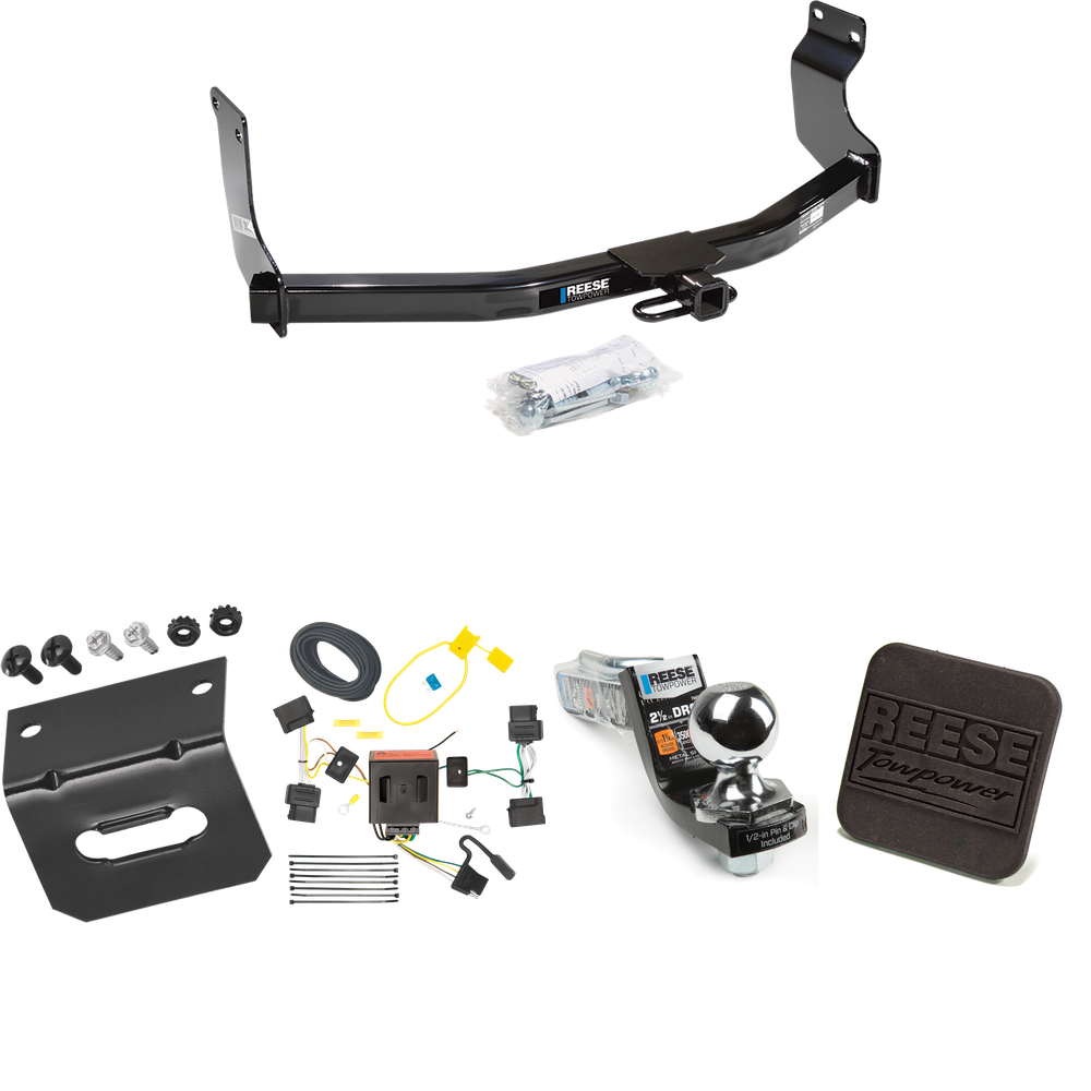 Fits 2008-2012 Ford Escape Trailer Hitch Tow PKG w/ 4-Flat Wiring Harness + Interlock Starter Kit w/ 2" Ball 2-1/2" Drop 2" Rise + Wiring Bracket + Hitch Cover By Reese Towpower