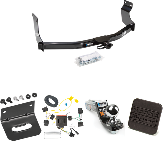 Fits 2008-2012 Ford Escape Trailer Hitch Tow PKG w/ 4-Flat Wiring Harness + Interlock Starter Kit w/ 2" Ball 2-1/2" Drop 2" Rise + Wiring Bracket + Hitch Cover By Reese Towpower