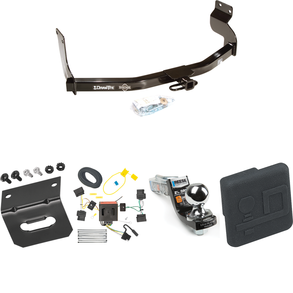 Se adapta al paquete de enganche de remolque Mercury Mariner 2005-2011 con arnés de cableado plano de 4 + kit de inicio de enclavamiento con bola de 2", caída de 2-1/2", elevación de 2" + soporte de cableado + cubierta de enganche de Draw-Tite