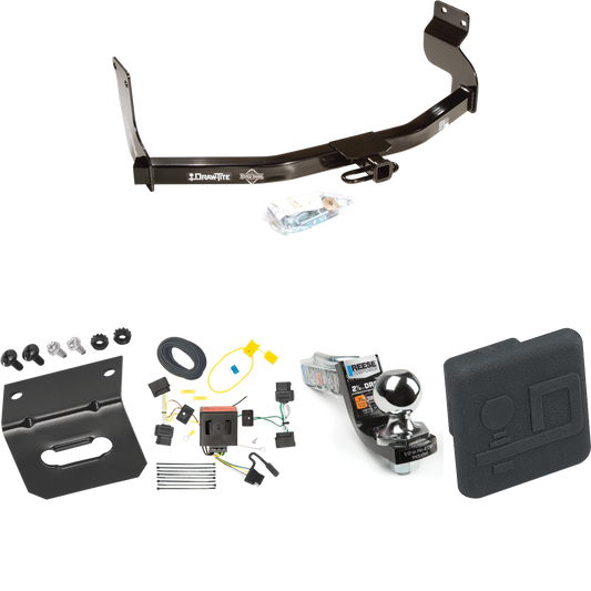 Se adapta al paquete de enganche de remolque Mercury Mariner 2005-2011 con arnés de cableado plano de 4 + kit de inicio de enclavamiento con bola de 2", caída de 2-1/2", elevación de 2" + soporte de cableado + cubierta de enganche de Draw-Tite