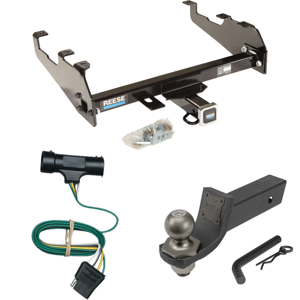 Fits 1973-1984 Chevrolet K20 Trailer Hitch Tow PKG w/ 4-Flat Wiring + Interlock Tactical Starter Kit w/ 2" Drop & 2" Ball (For w/Deep Drop Bumper Models) By Reese Towpower