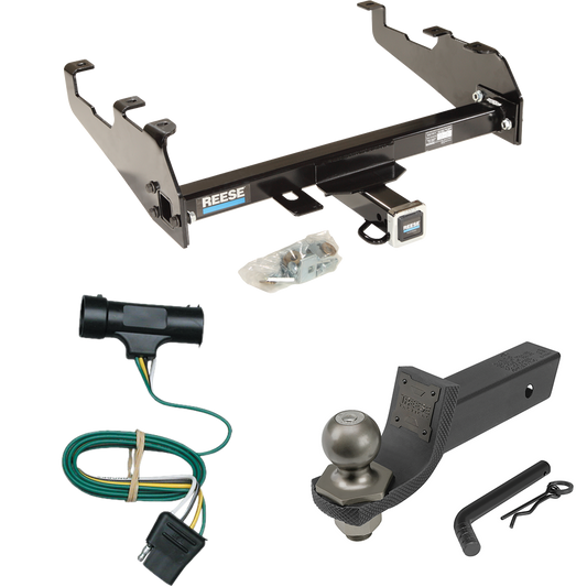 Fits 1973-1984 Chevrolet K20 Trailer Hitch Tow PKG w/ 4-Flat Wiring + Interlock Tactical Starter Kit w/ 2" Drop & 2" Ball (For w/Deep Drop Bumper Models) By Reese Towpower