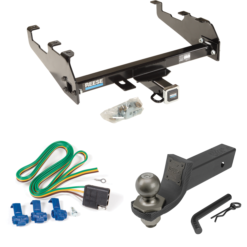 Fits 1985-1986 Chevrolet K20 Trailer Hitch Tow PKG w/ 4-Flat Wiring + Interlock Tactical Starter Kit w/ 2" Drop & 2" Ball (For w/Deep Drop Bumper Models) By Reese Towpower