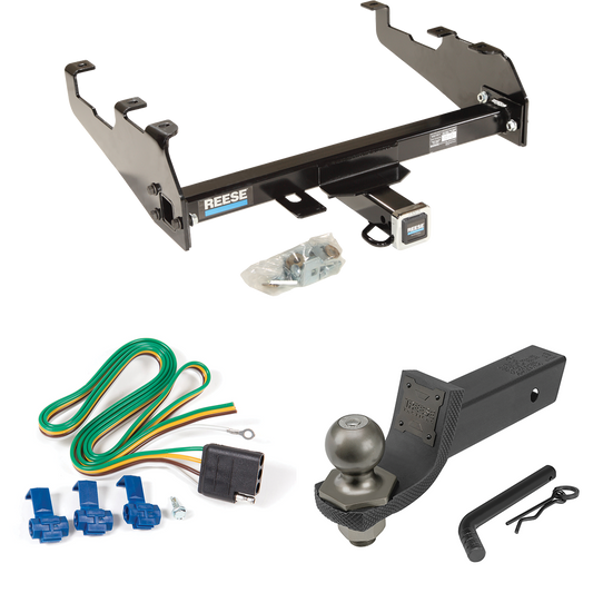 Fits 1985-1986 Chevrolet K20 Trailer Hitch Tow PKG w/ 4-Flat Wiring + Interlock Tactical Starter Kit w/ 2" Drop & 2" Ball (For w/Deep Drop Bumper Models) By Reese Towpower