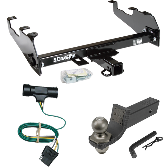 Fits 1979-1984 GMC C3500 Trailer Hitch Tow PKG w/ 4-Flat Wiring + Interlock Tactical Starter Kit w/ 2" Drop & 2" Ball (For w/Deep Drop Bumper Models) By Draw-Tite